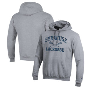 Men's Champion Heather Gray Syracuse Orange Lacrosse Icon Powerblend Pullover Hoodie