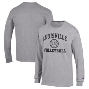 Men's Champion Heather Gray Louisville Cardinals Volleyball Icon Powerblend Long Sleeve T-Shirt