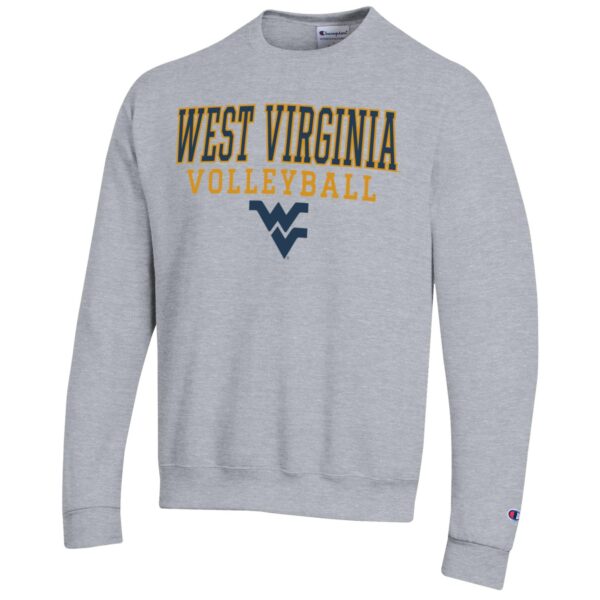Men's Champion Heather Gray West Virginia Mountaineers Stack Logo Volleyball Powerblend Pullover Sweatshirt - Image 6