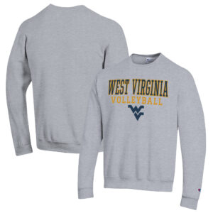 Men's Champion Heather Gray West Virginia Mountaineers Stack Logo Volleyball Powerblend Pullover Sweatshirt