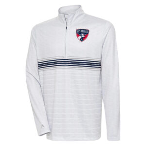 Men's Antigua Gray/Navy FC Dallas Bullseye Quarter-Zip Pullover Top