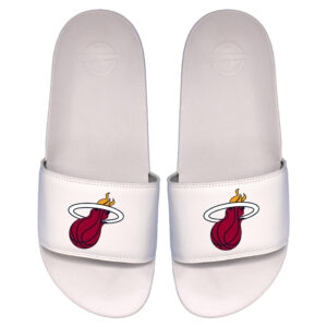 Men's ISlide White Miami Heat Primary Logo Motto Slide Sandals