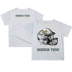Youth White Georgia Tech Yellow Jackets Dripping Helmet T-Shirt