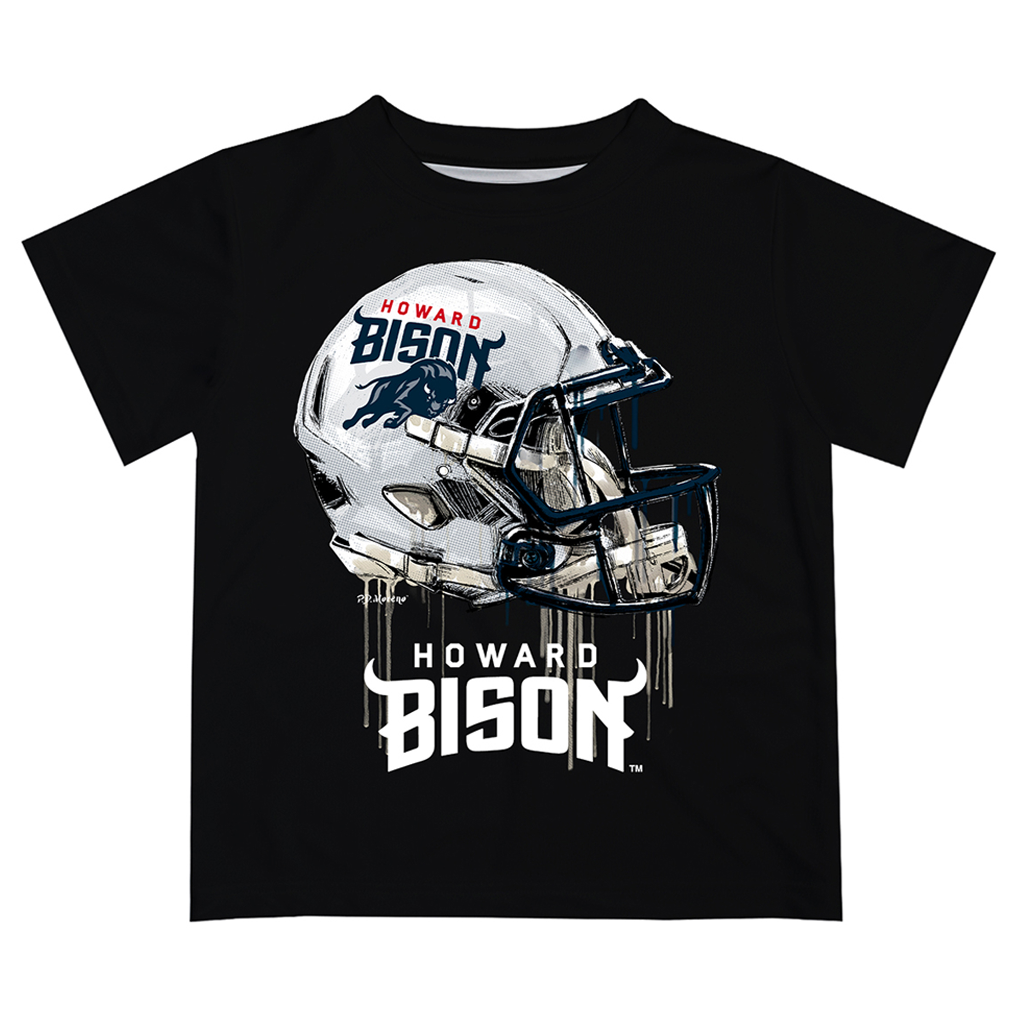 Youth Black Howard Bison Dripping Helmet T-Shirt - Image 6