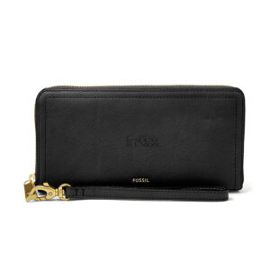 Women's Black Mount Union Purple Raiders Fossil Leather Logan RFID Zip Around Clutch