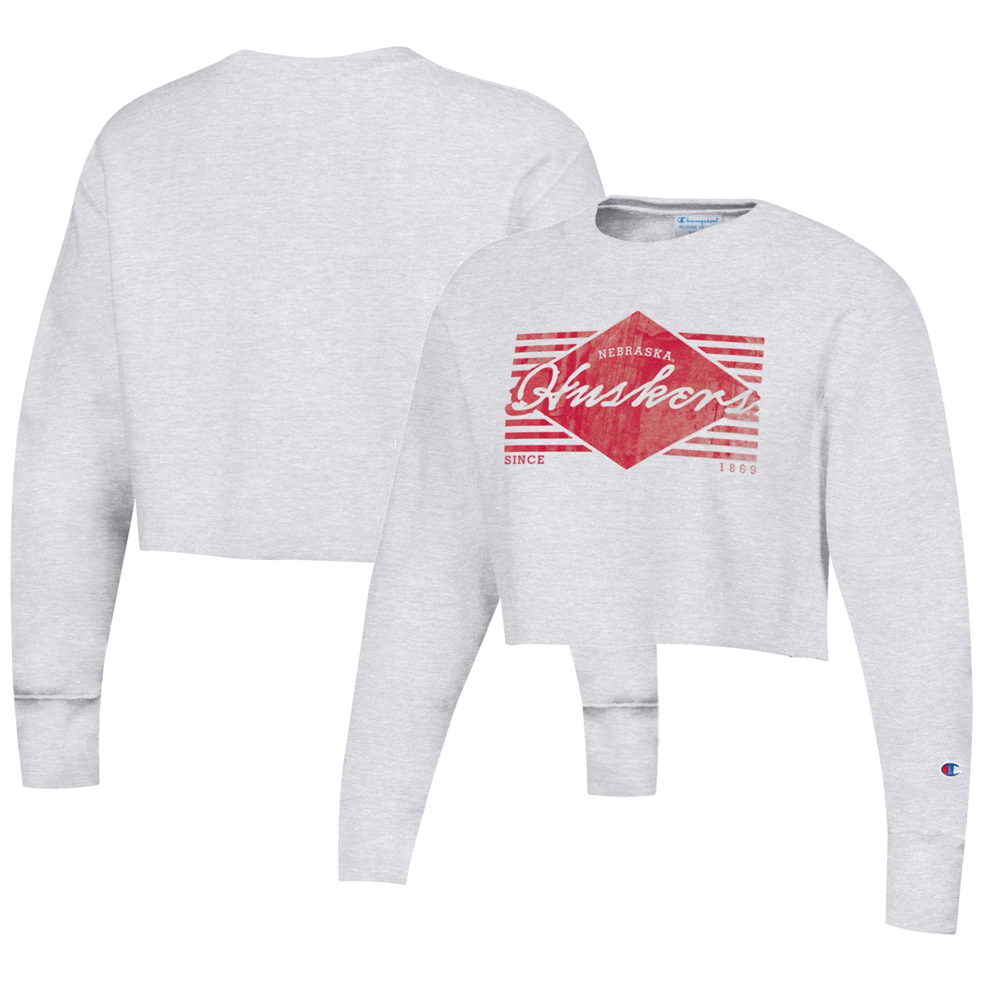 Women's Champion Heather Gray Nebraska Huskers Reverse Weave Cropped Pullover Sweatshirt - Image 2