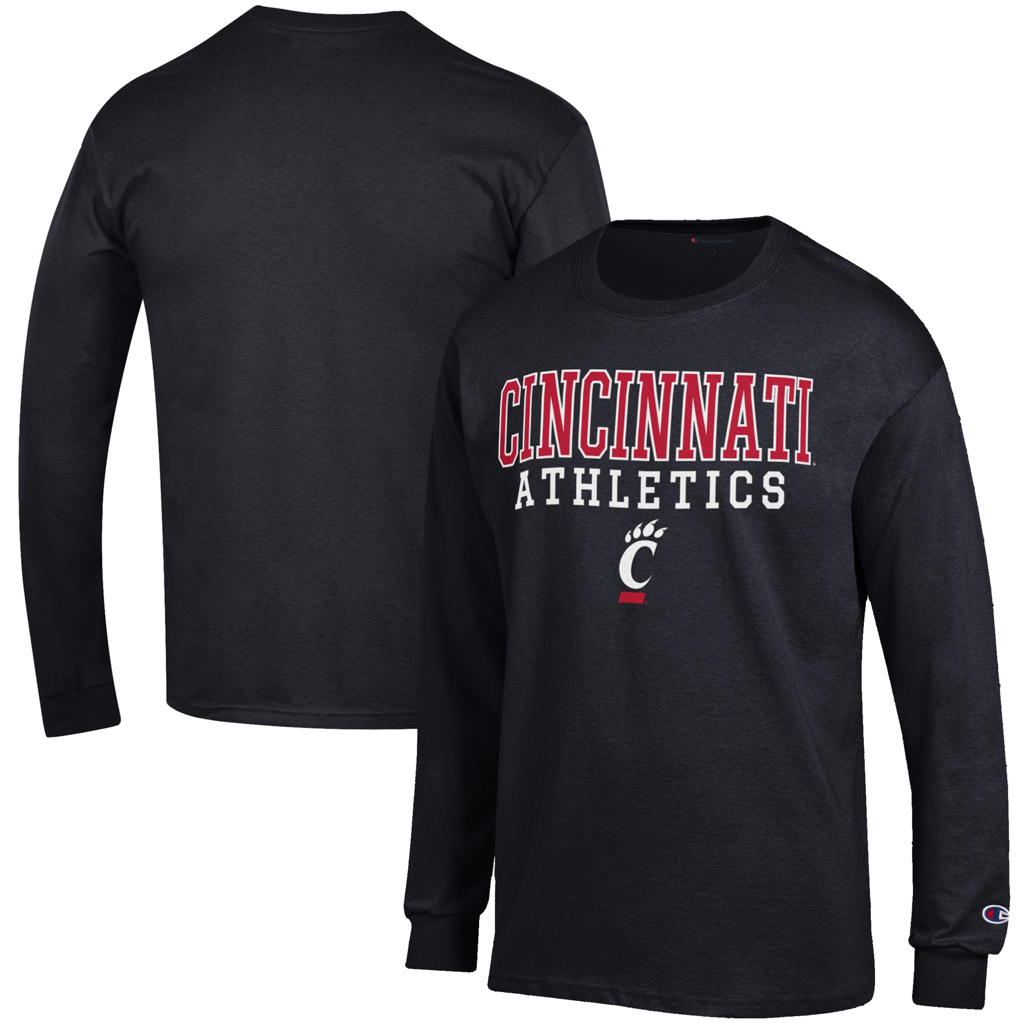 Men's Champion Black Cincinnati Bearcats Athletics Logo Stack Long Sleeve T-Shirt