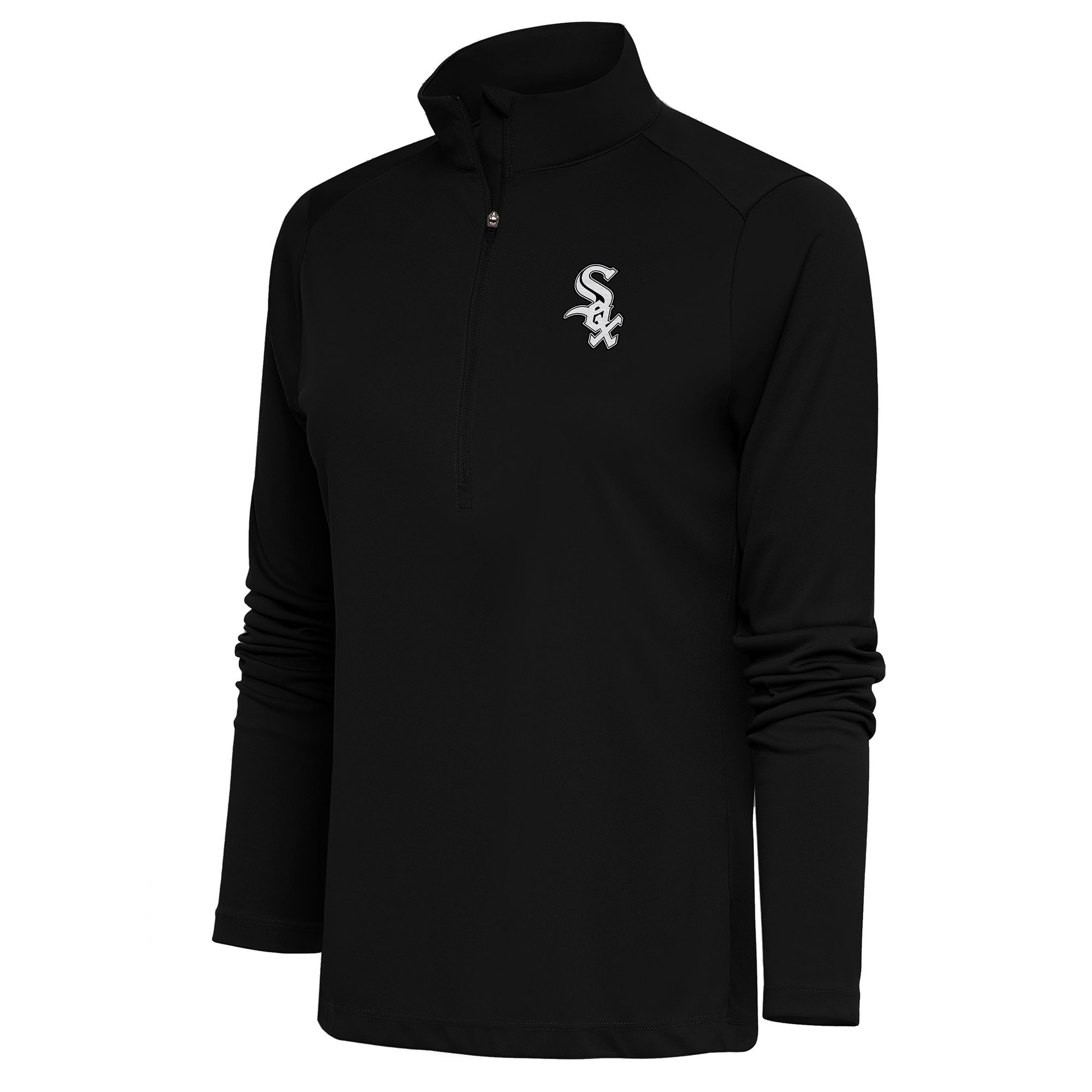 Women's Antigua Black Chicago White Sox Brushed Metallic Tribute Half-Zip Pullover Top
