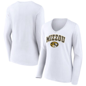 Women's White Missouri Tigers Campus Long Sleeve V-Neck T-Shirt