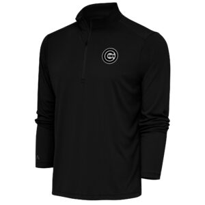 Men's Antigua Black Chicago Cubs Metallic Tribute Quarter-Zip Top