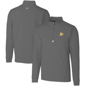 Men's Cutter & Buck  Gray Oakland Athletics Traverse Stretch Quarter-Zip Pullover Top