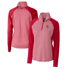 Women's Cutter & Buck  Scarlet San Francisco 49ers Helmet Logo DryTec Forge Tonal Stripe Stretch Half-Zip Top
