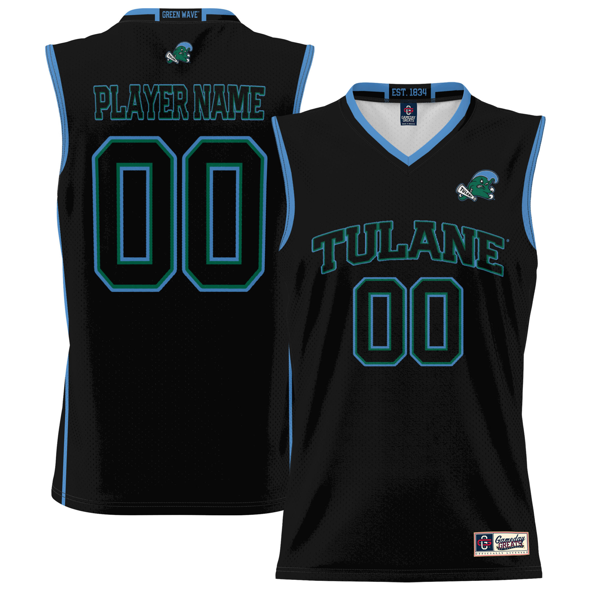 Unisex GameDay Greats Black Tulane Green Wave NIL Pick-A-Player Lightweight Basketball Jersey