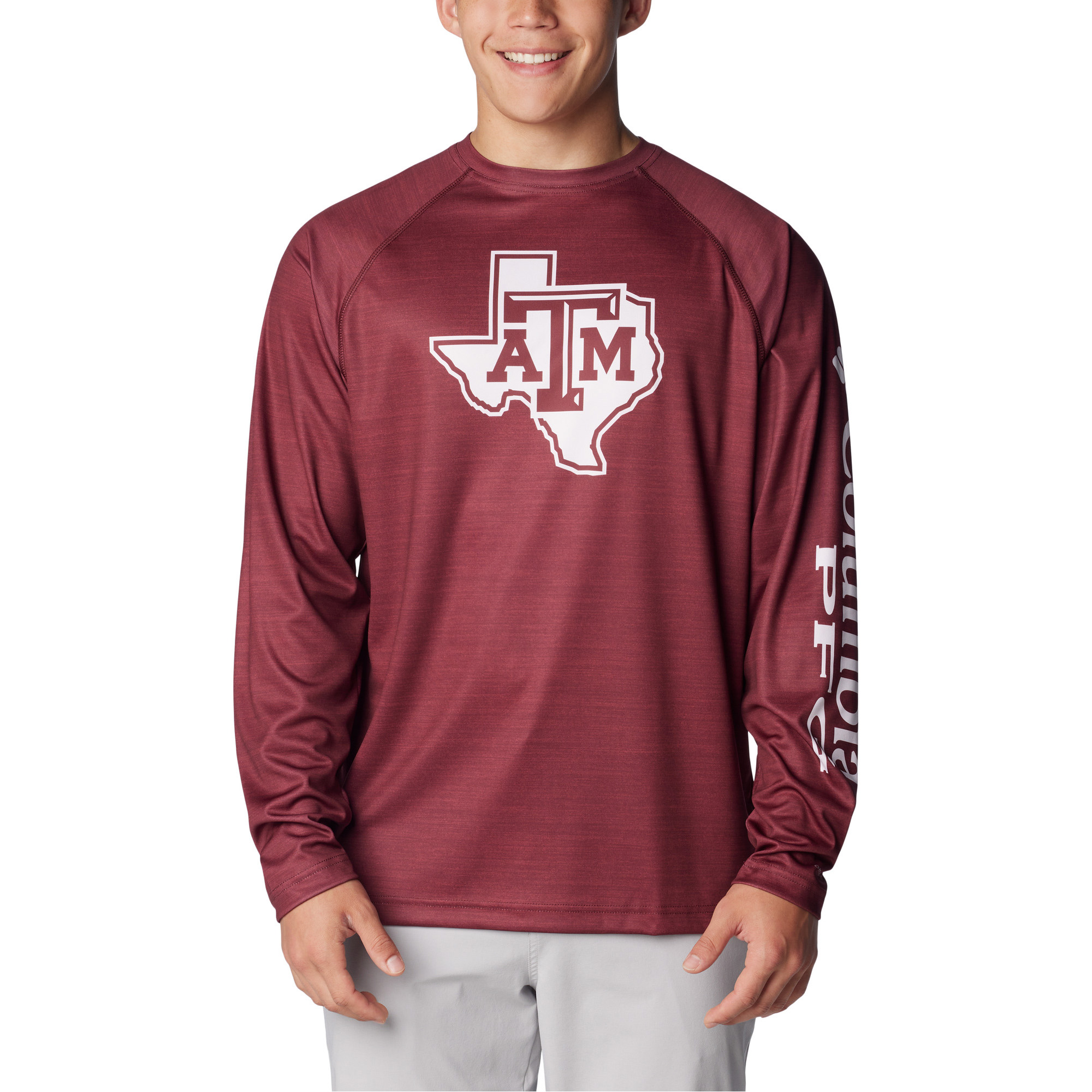 Men's Columbia Maroon Texas A&M Aggies PFG Terminal Tackle Omni-Shade Raglan Long Sleeve T-Shirt - Image 5