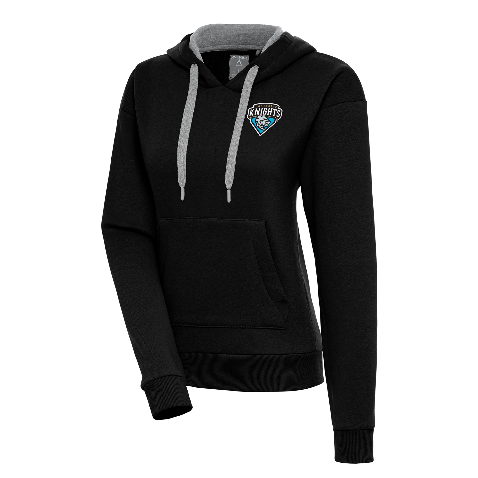 Women's Antigua Black Charlotte Knights Victory Pullover Hoodie