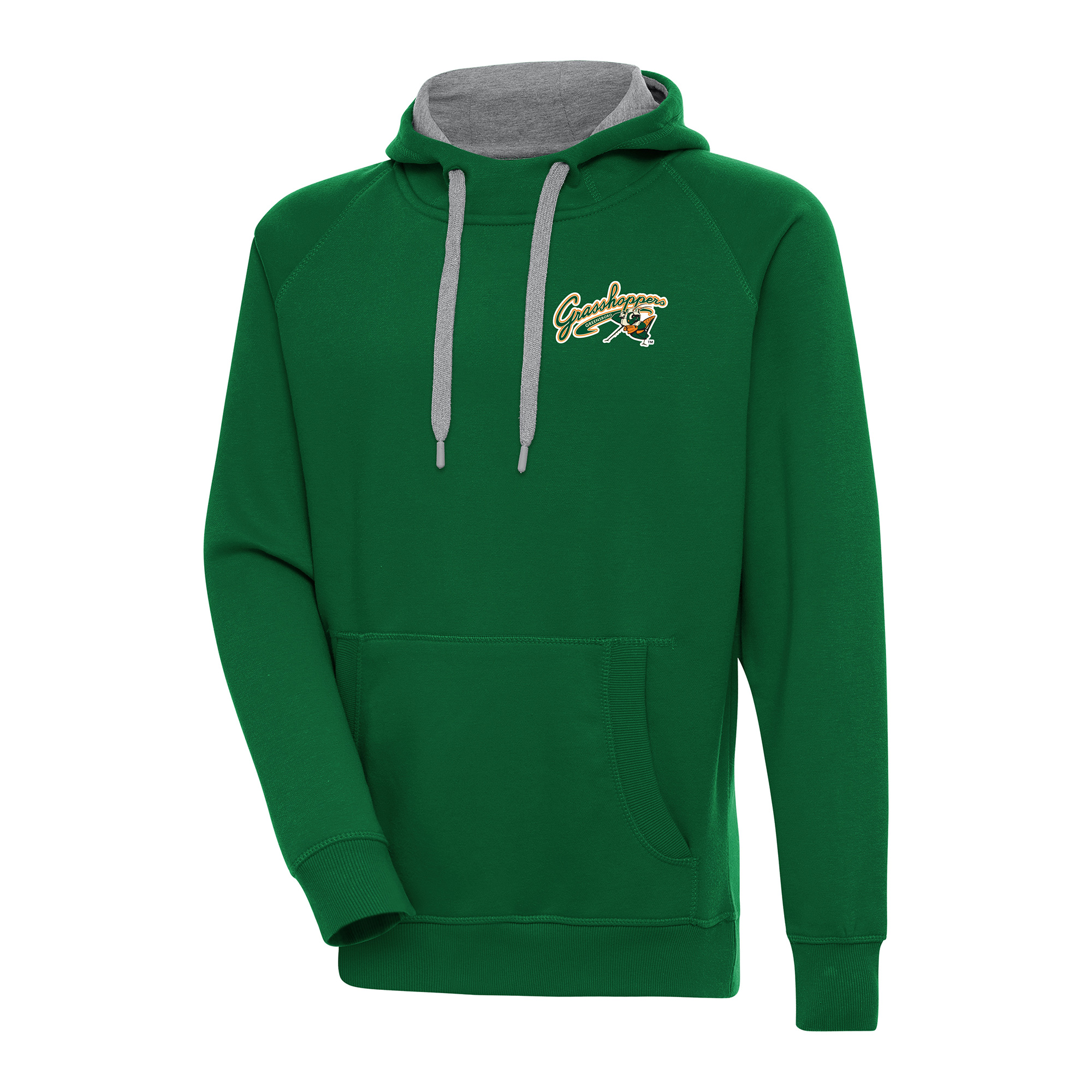 Men's Antigua Hunter Green Greensboro Grasshoppers Victory Pullover Hoodie
