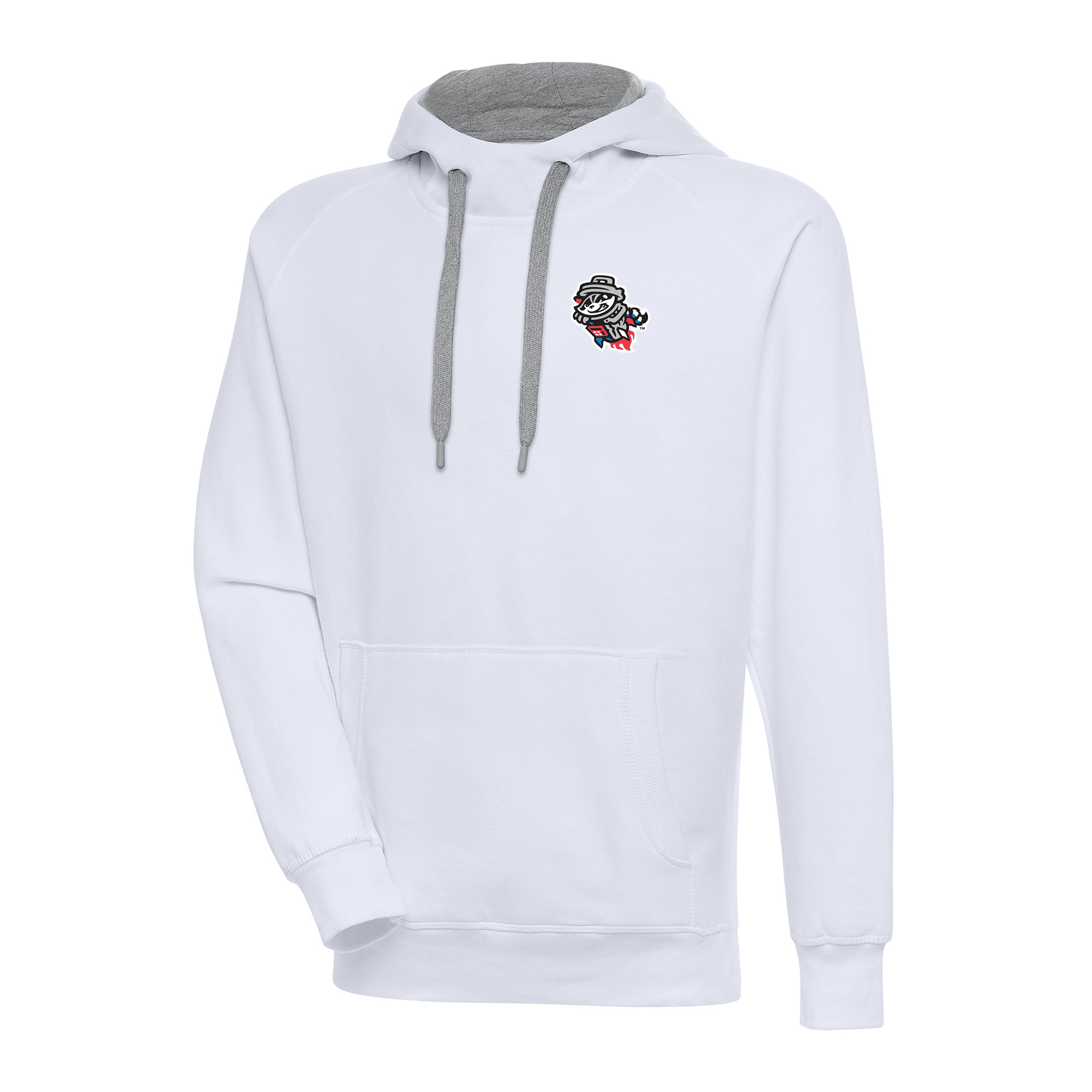 Men's Antigua White Rocket City Trash Pandas Victory Pullover Hoodie