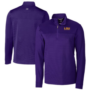 Men's Cutter & Buck  Purple LSU Tigers Alumni Logo Traverse Stripe Stretch Quarter-Zip Pullover Top