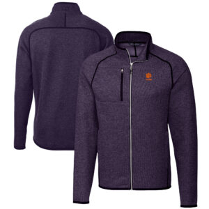 Men's Cutter & Buck  Heather Purple Clemson Tigers Alumni Logo Mainsail Sweater-Knit Full-Zip Jacket