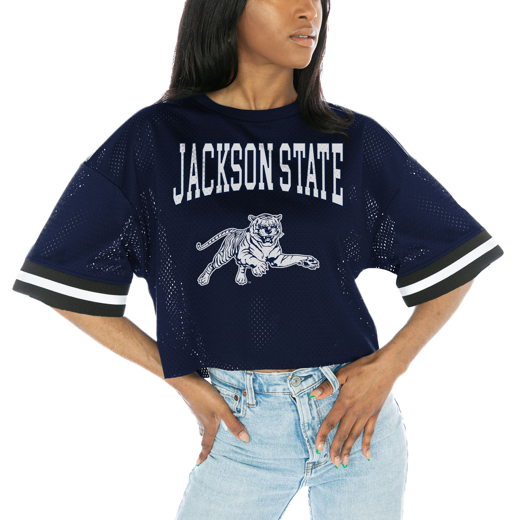 Women's Gameday Couture Navy Jackson State Tigers Game Face Fashion Jersey