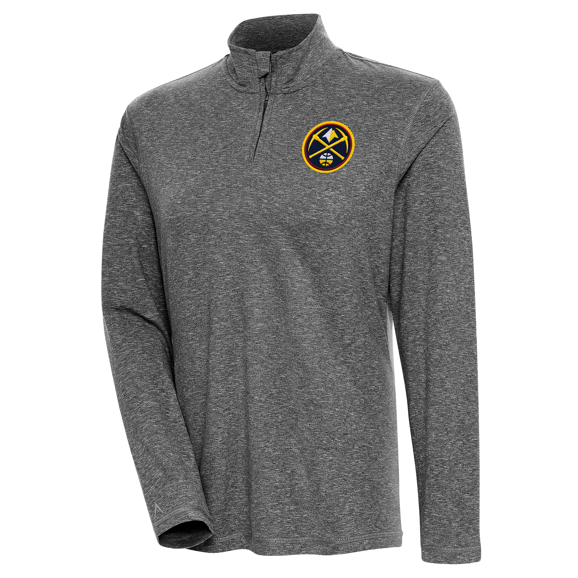 Women's Antigua Heather Black Denver Nuggets Confront Quarter-Zip Pullover Top