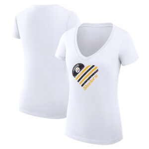Women's G-III 4Her by Carl Banks White Pittsburgh Steelers Heart Graphic V-Neck Fitted T-Shirt