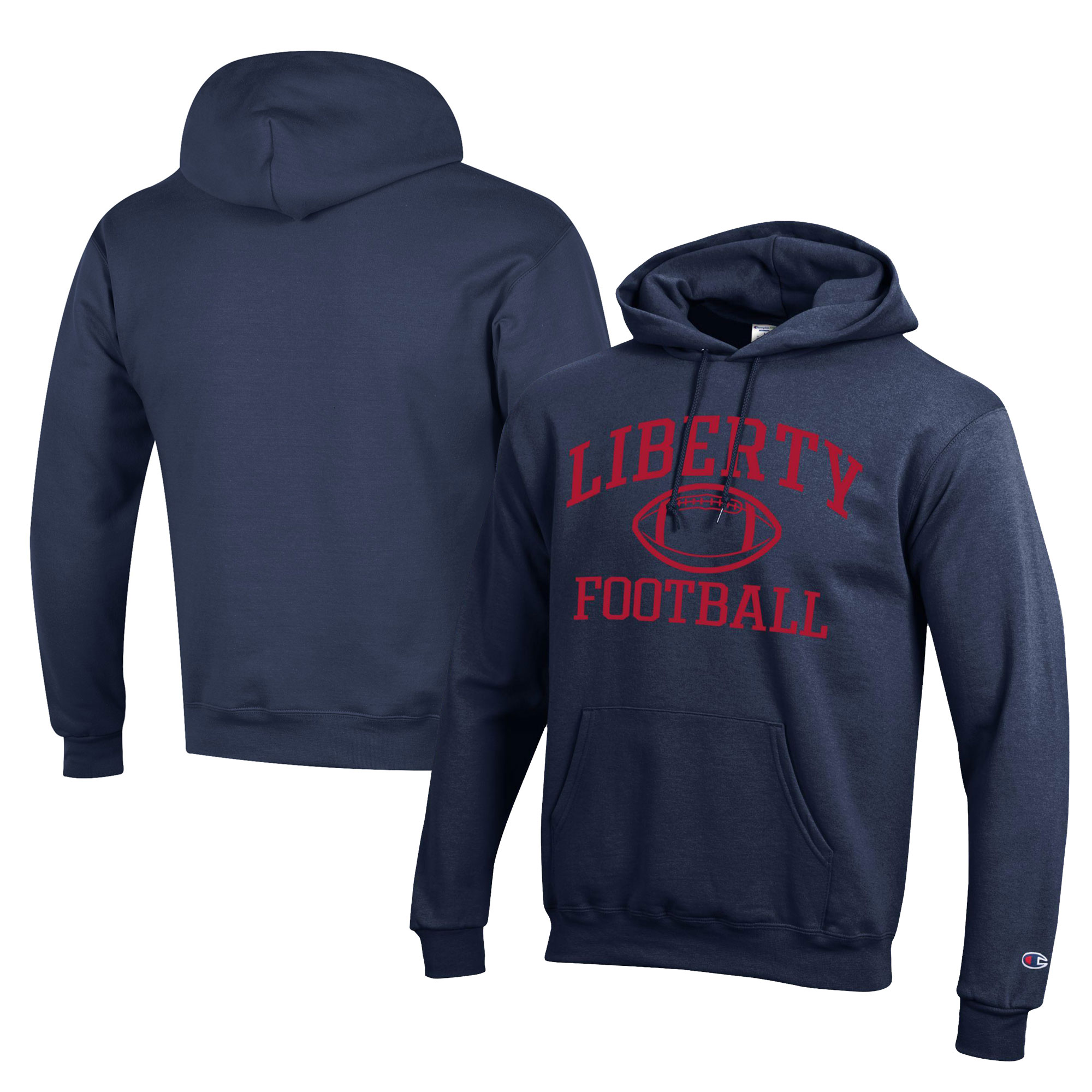 Men's Champion Navy Liberty Flames Football Eco Powerblend Pullover Hoodie