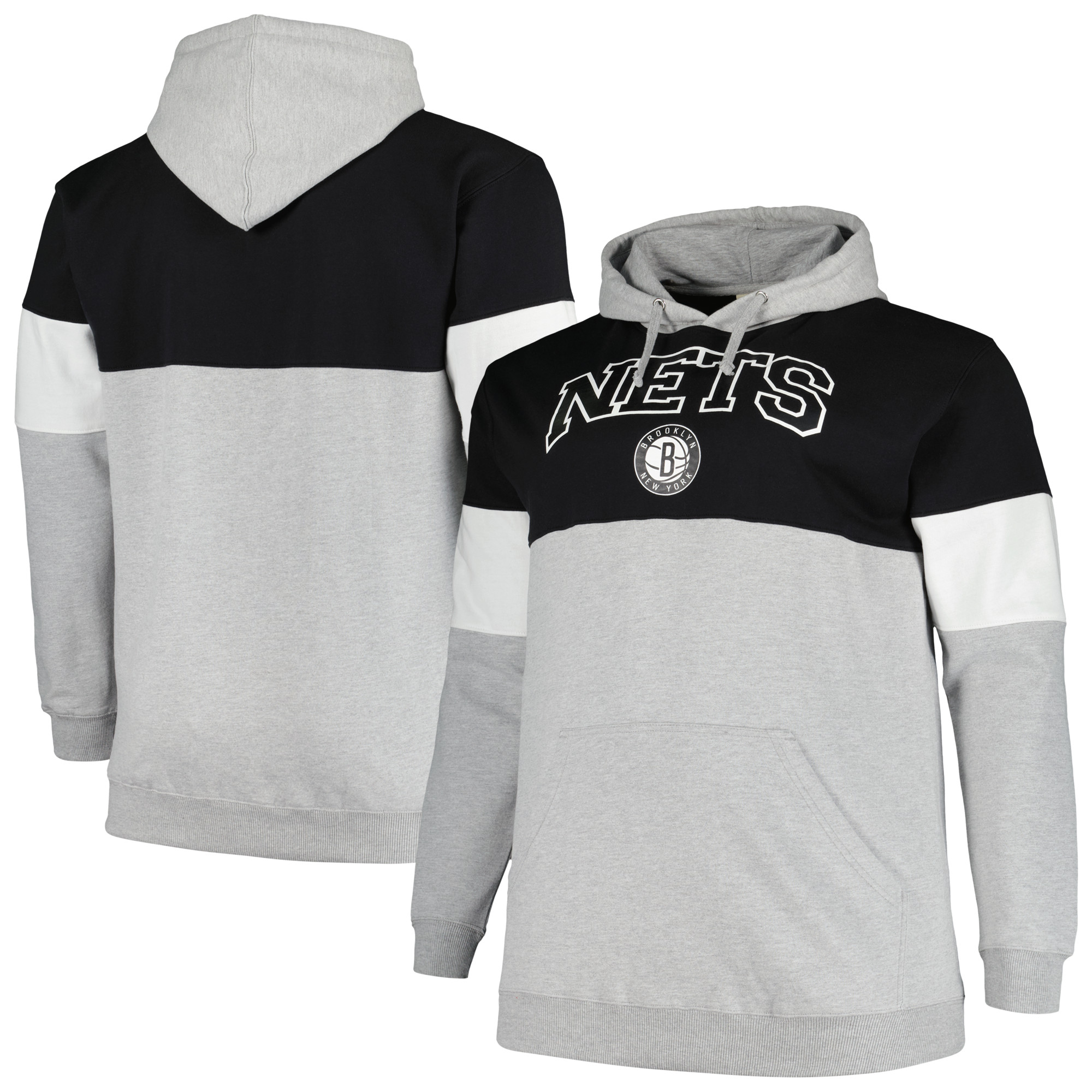 Men's Fanatics Black/White Brooklyn Nets Big & Tall Pullover Hoodie - Image 5