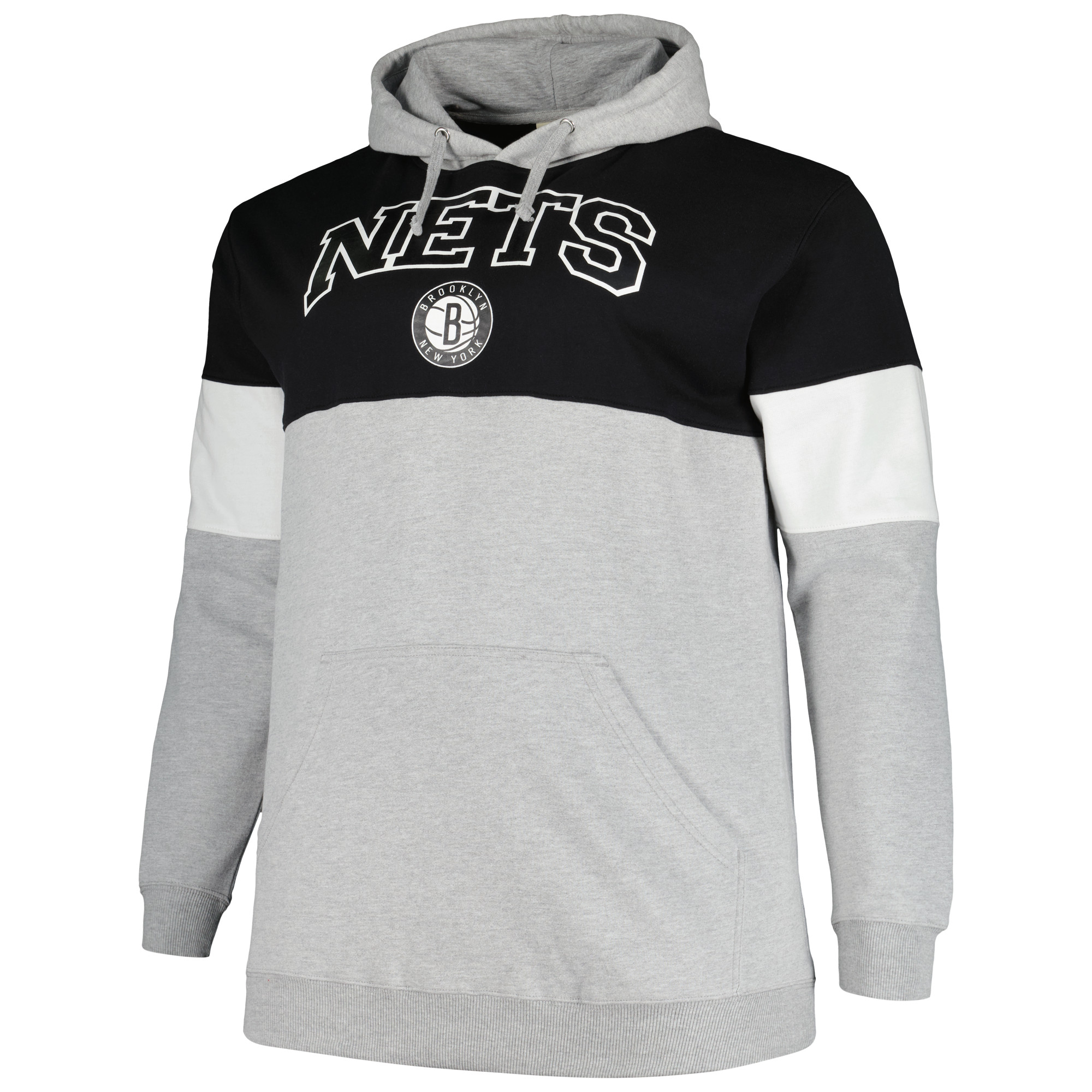 Men's Fanatics Black/White Brooklyn Nets Big & Tall Pullover Hoodie - Image 6