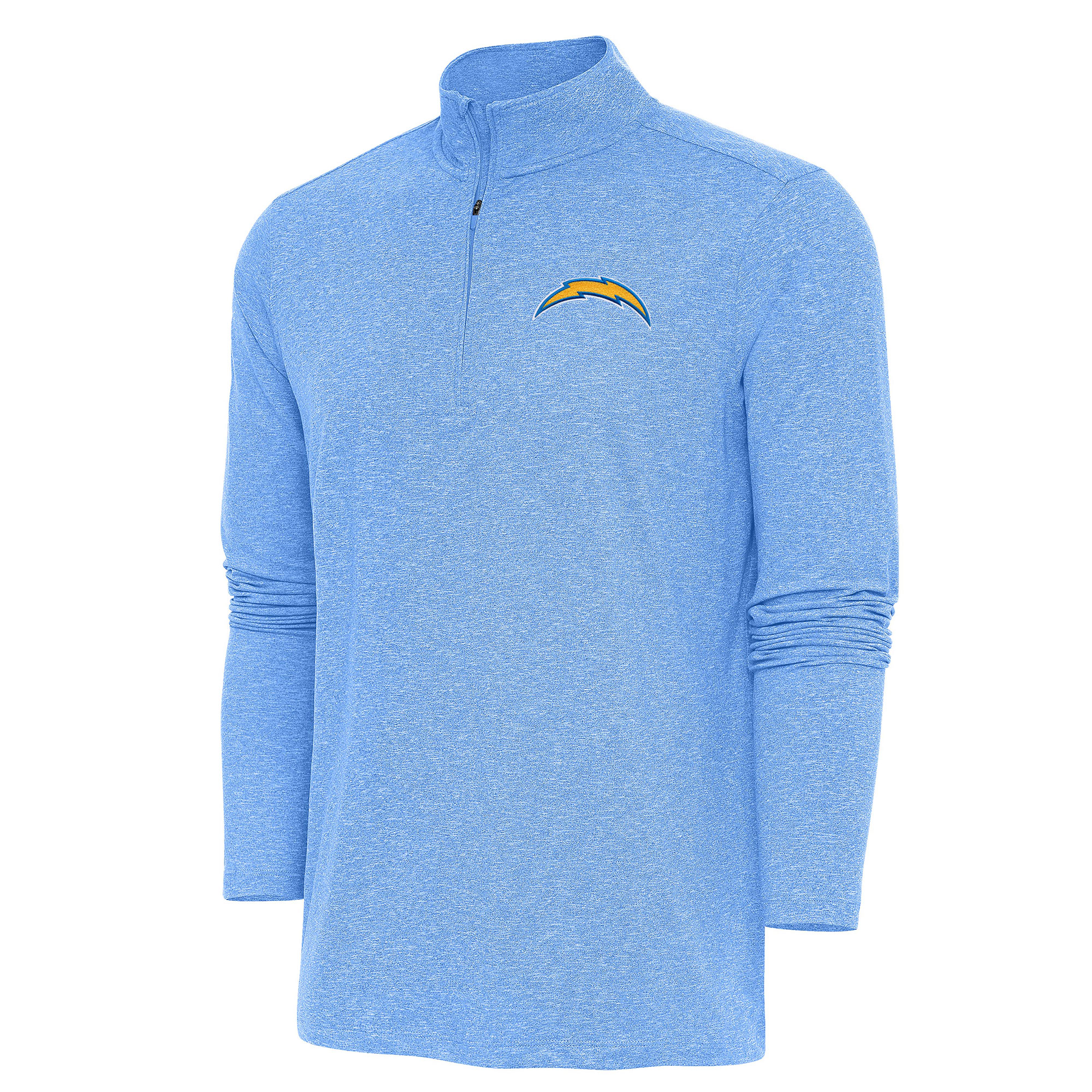 Men's Antigua Heather Powder Blue Los Angeles Chargers Hunk Quarter-Zip Pullover Top