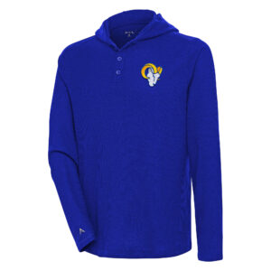 Men's Antigua  Royal Los Angeles Rams Strong Hold Long Sleeve Henley Hoodie T-Shirt