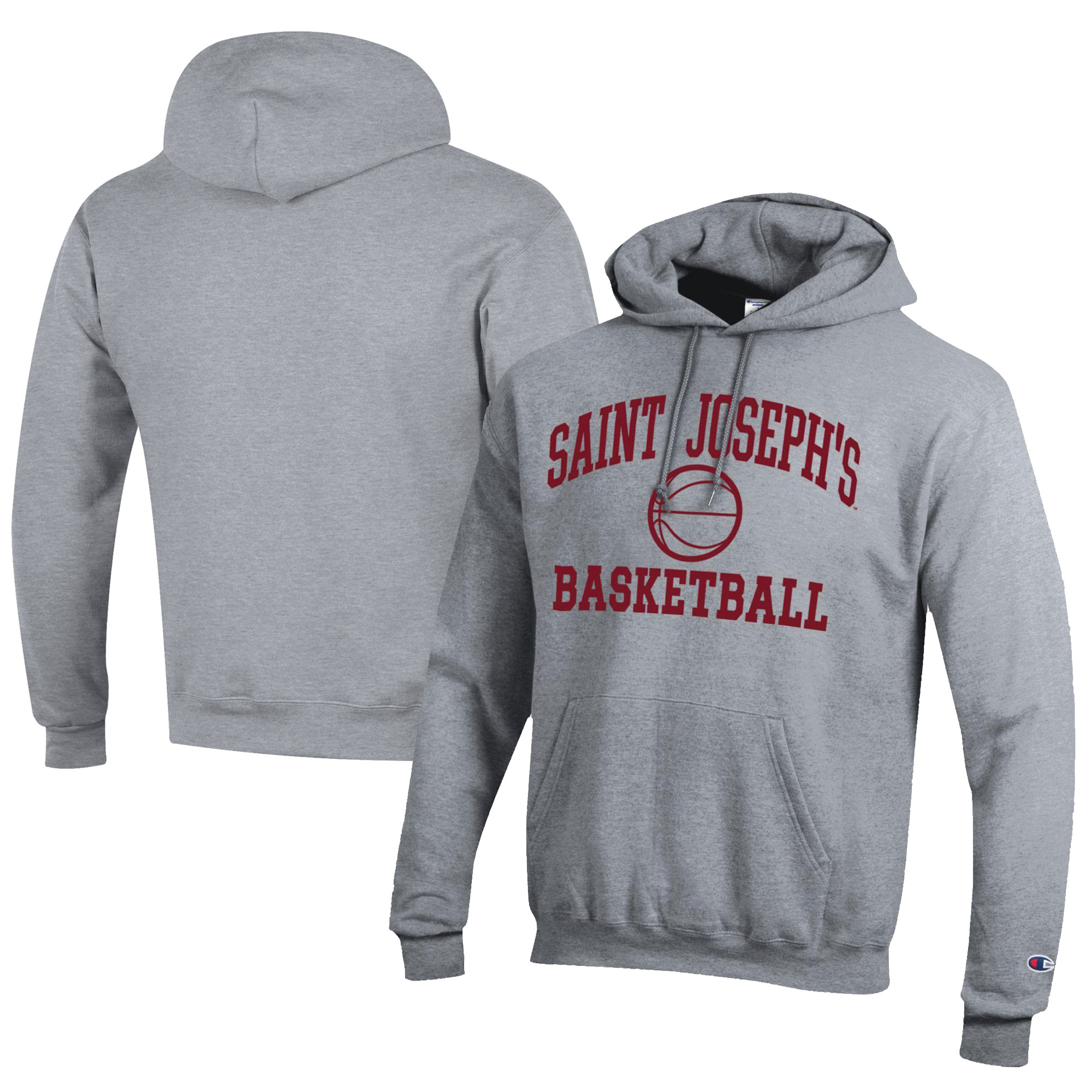 Men's Champion Gray Saint Joseph's Hawks Icon Logo Basketball Eco Powerblend Pullover Hoodie - Image 5
