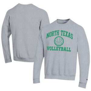 Men's Champion  Gray North Texas Mean Green Icon Logo Volleyball Eco Powerblend Pullover Sweatshirt