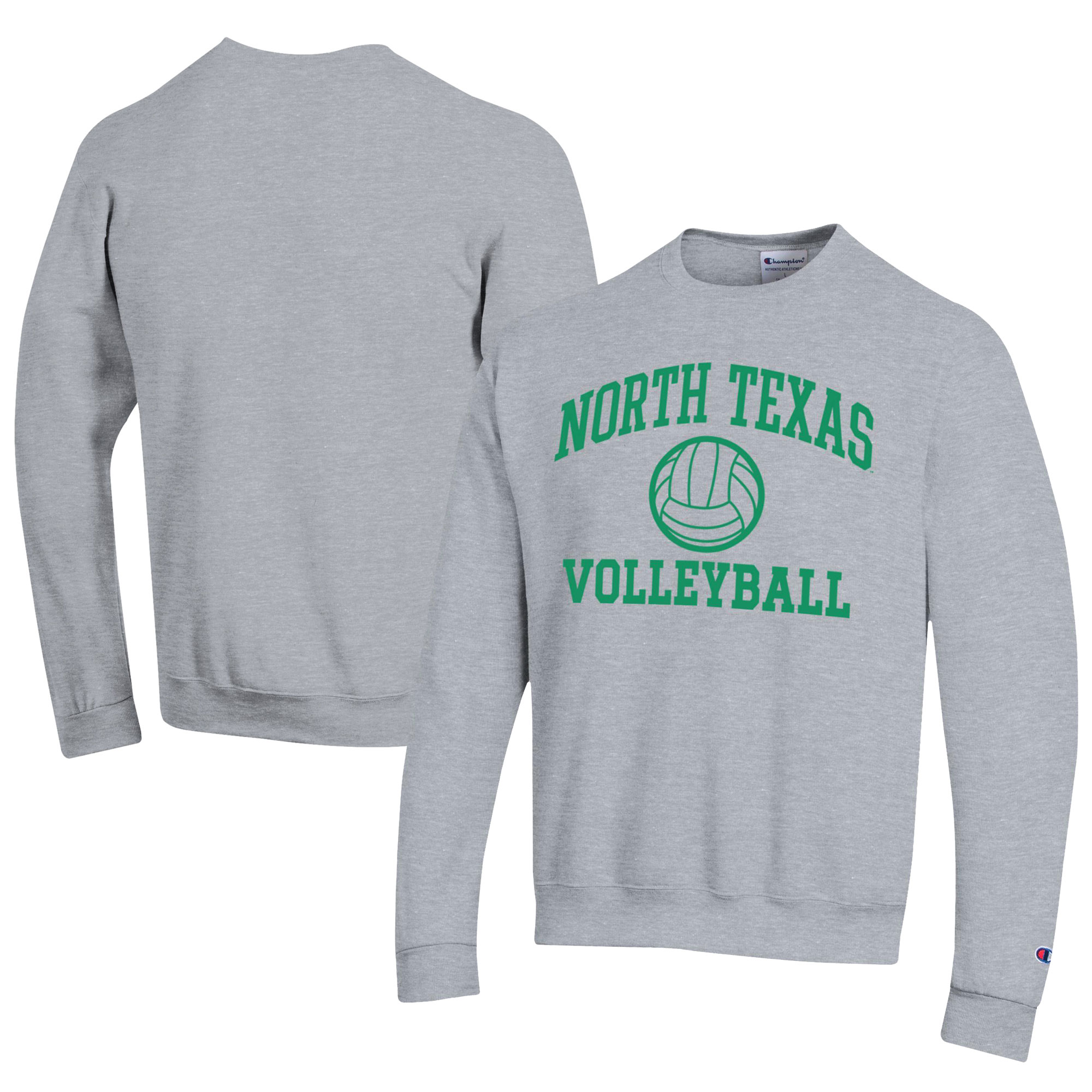 Men's Champion Gray North Texas Mean Green Icon Logo Volleyball Eco Powerblend Pullover Sweatshirt