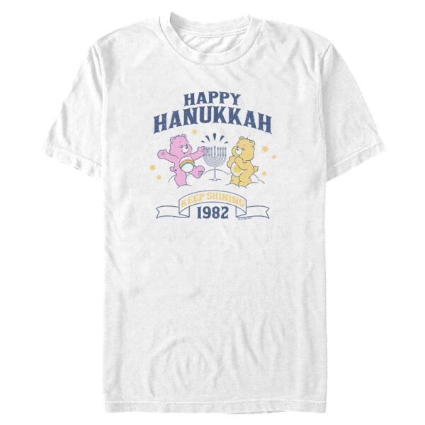 Men's Mad Engine  White Care Bears Happy Hanukkah Graphic T-Shirt
