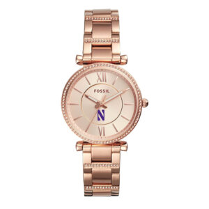 Women's Fossil Rose Gold Northwestern Wildcats Carlie Stainless Steel Watch