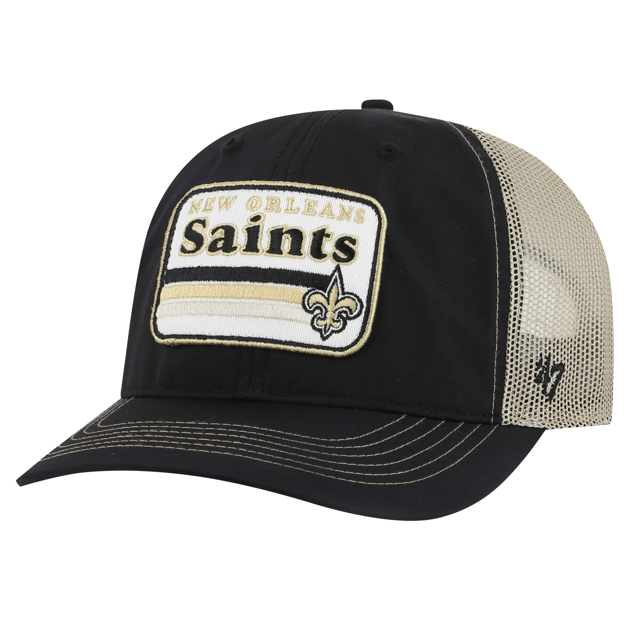 Men's '47 Black/Natural New Orleans Saints Campscape Relaxed Trucker Adjustable Hat