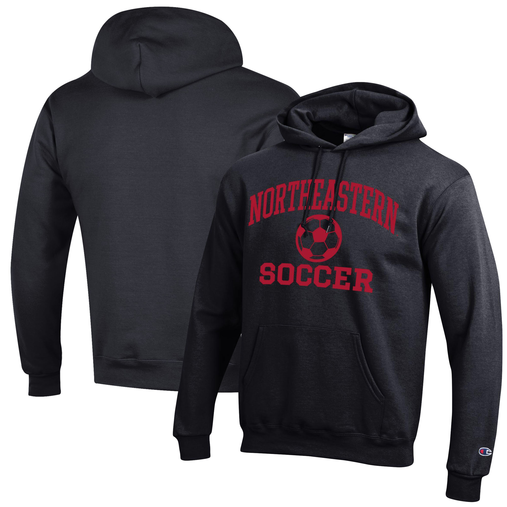 Men's Champion Black Northeastern Huskies Soccer Icon Powerblend Pullover Hoodie - Image 2