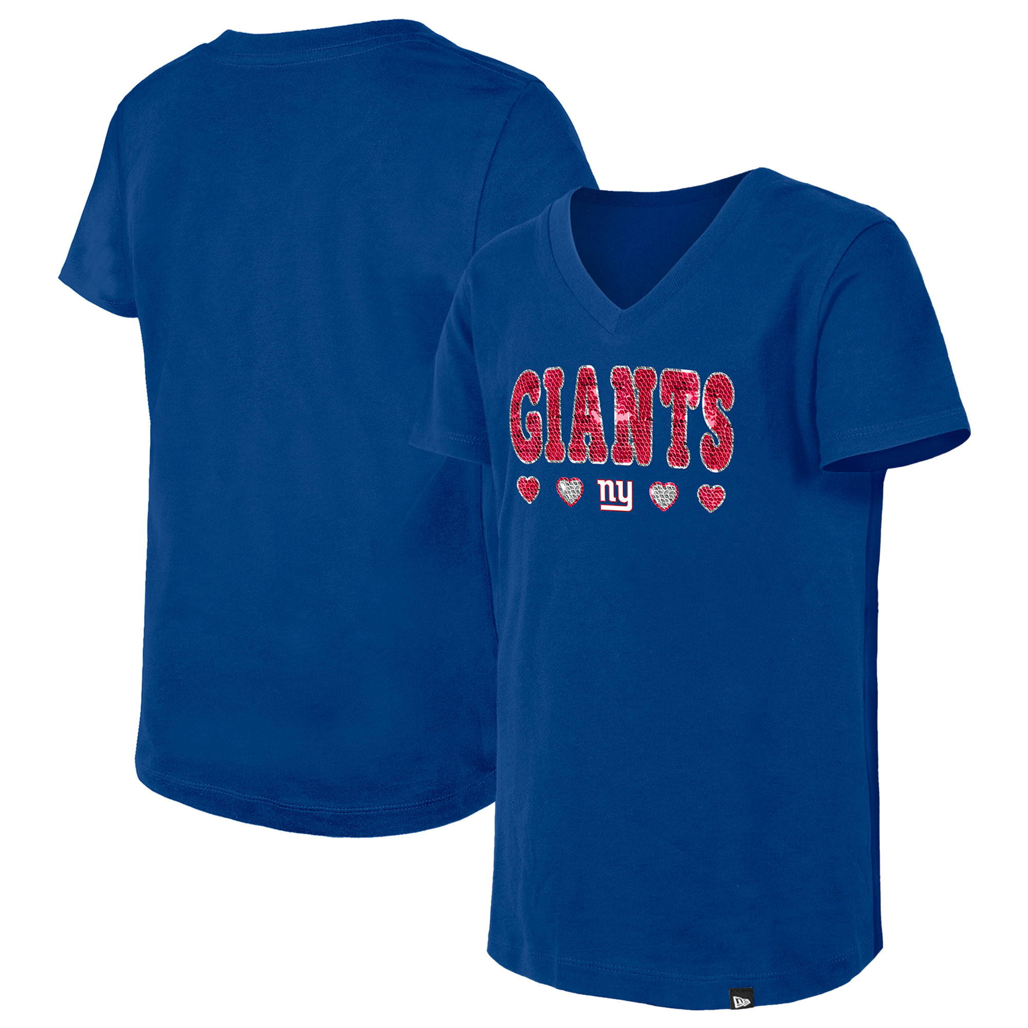 Girls Youth New Era Royal New York Giants Flip Sequin V-Neck T-Shirt