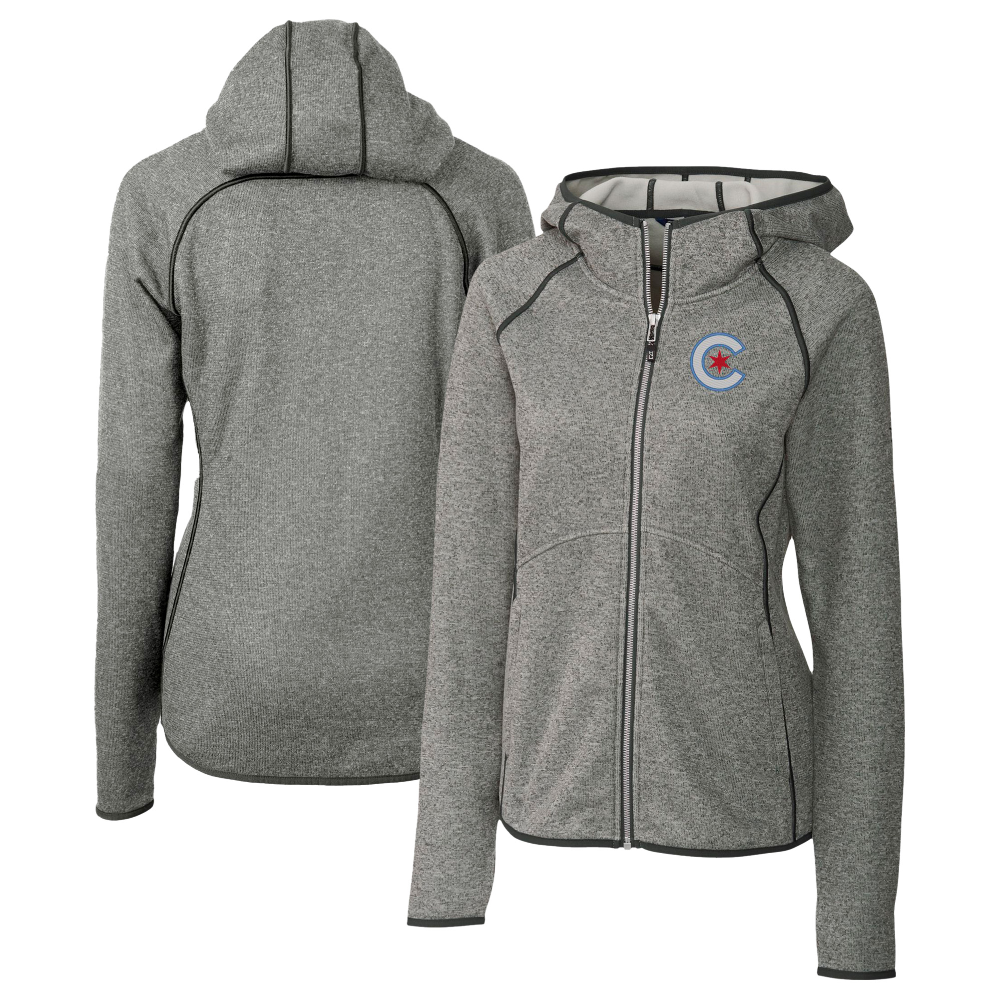 Women's Cutter & Buck Heather Gray Chicago Cubs City Connect Mainsail Full-Zip Hooded Jacket