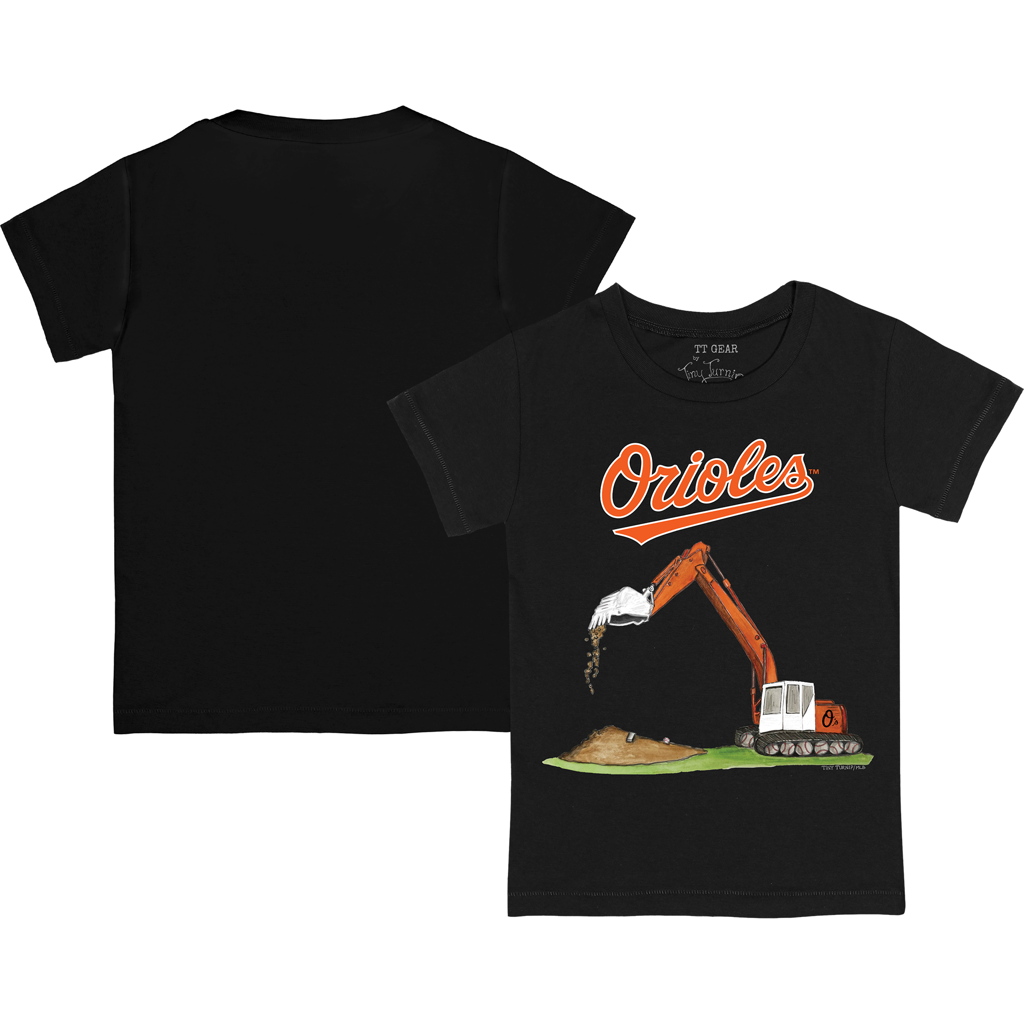 Infant Tiny Turnip Black Baltimore Orioles Excavator T-Shirt