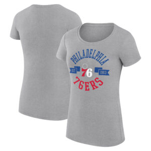 Women's G-III 4Her by Carl Banks Heather Gray Philadelphia 76ers Large City Logo Fitted T-Shirt