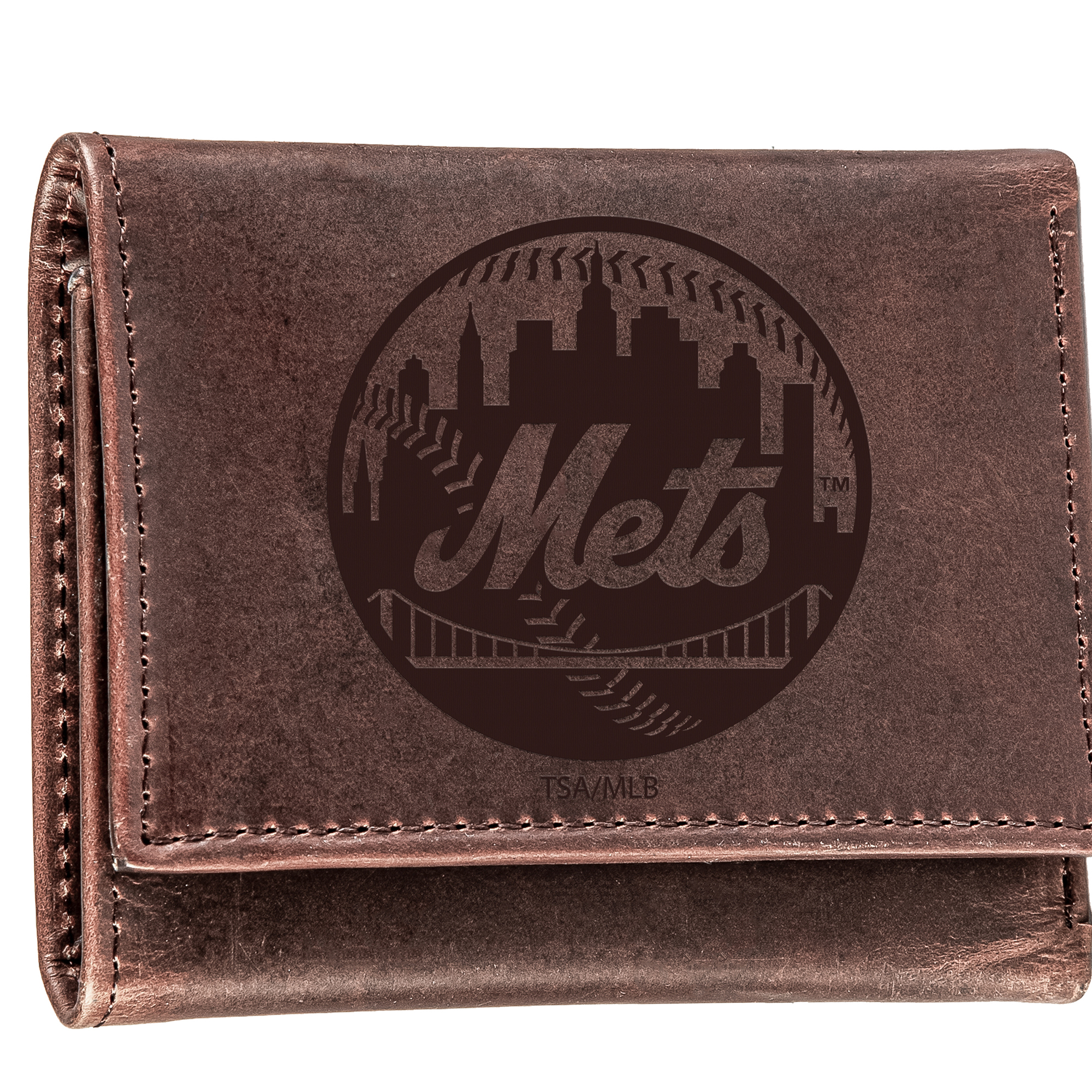 Brown New York Mets Tri-Fold Leather Wallet - Image 3