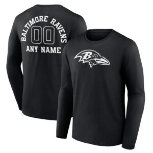Men's  Black Baltimore Ravens Personalized Name & Number Monochrome Long Sleeve T-Shirt