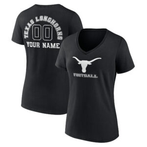 Women's Black Texas Longhorns Personalized Name & Number Monochrome V-Neck T-Shirt