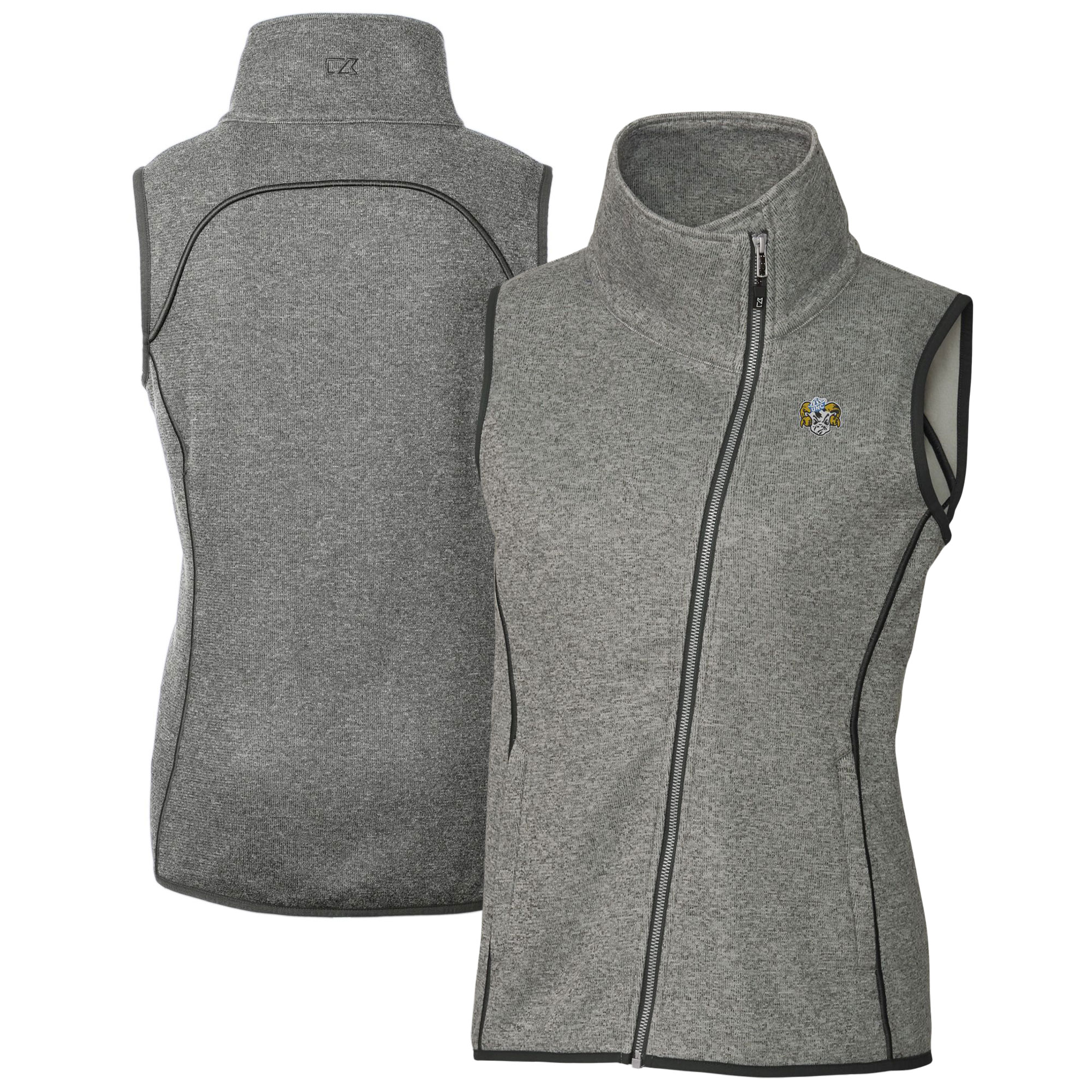 Women's Cutter & Buck Heather Gray North Carolina Tar Heels Vault Mainsail Sweater-Knit Full-Zip Asymmetrical Vest - Image 5