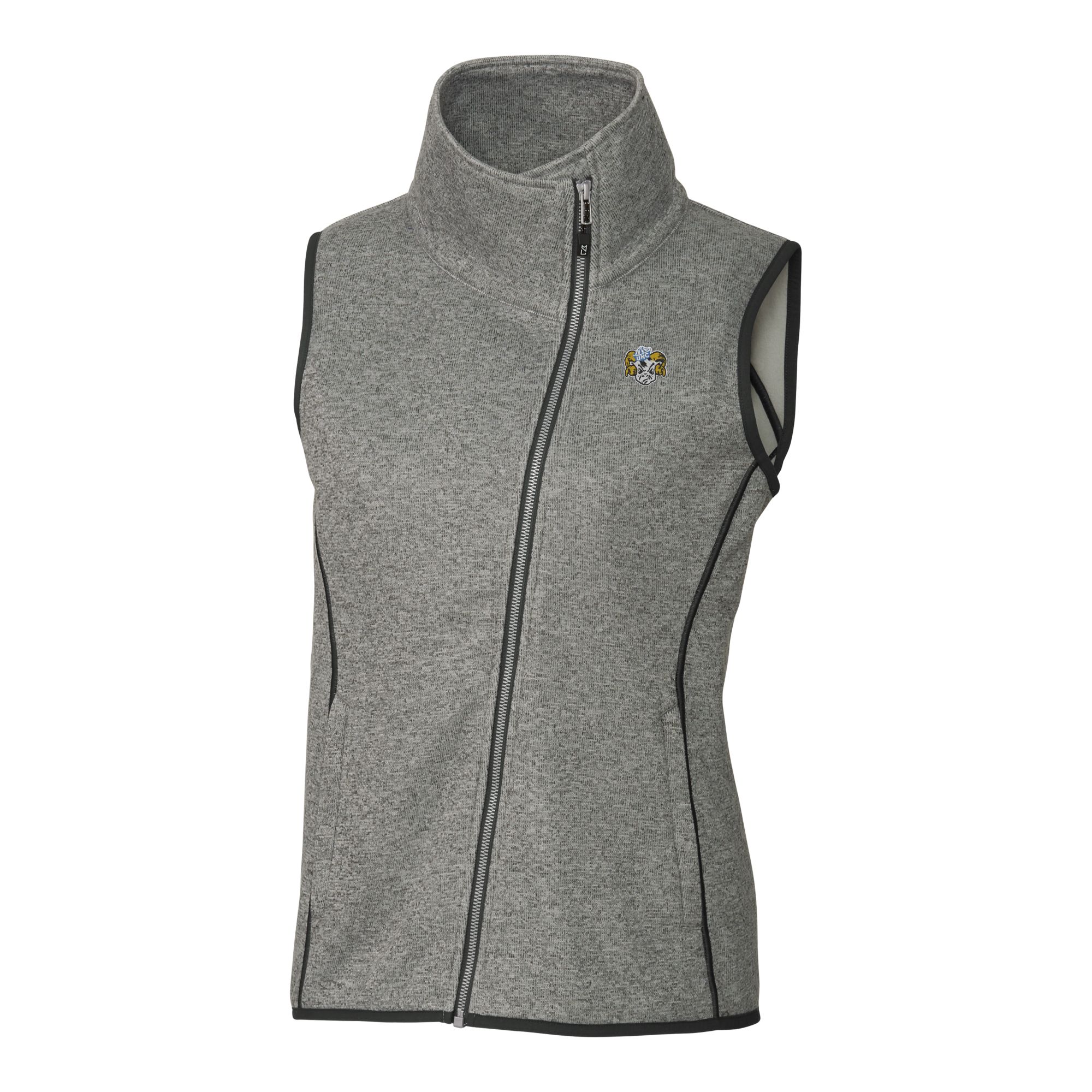 Women's Cutter & Buck Heather Gray North Carolina Tar Heels Vault Mainsail Sweater-Knit Full-Zip Asymmetrical Vest - Image 6