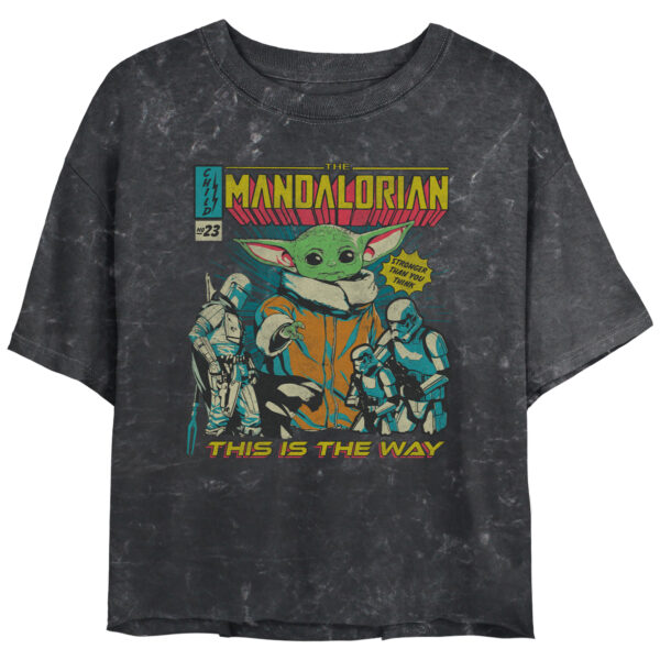 Women's Mad Engine  Black The Mandalorian Child Poster Graphic Cropped T-Shirt