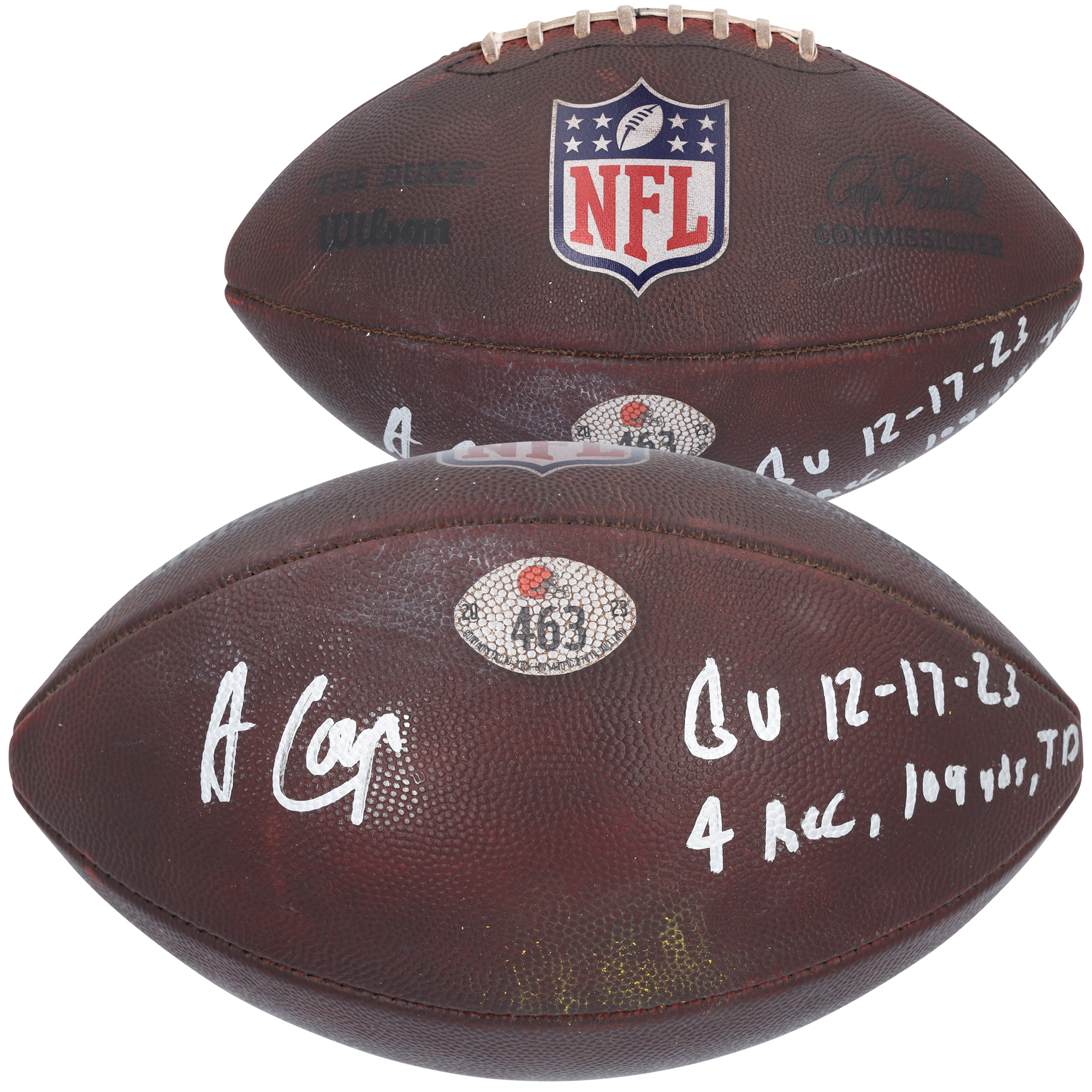 Amari Cooper Cleveland Browns Autographed Game-Used #463 Football vs. Chicago Bears on December 17, 2023 with Multiple Inscriptions - Image 2