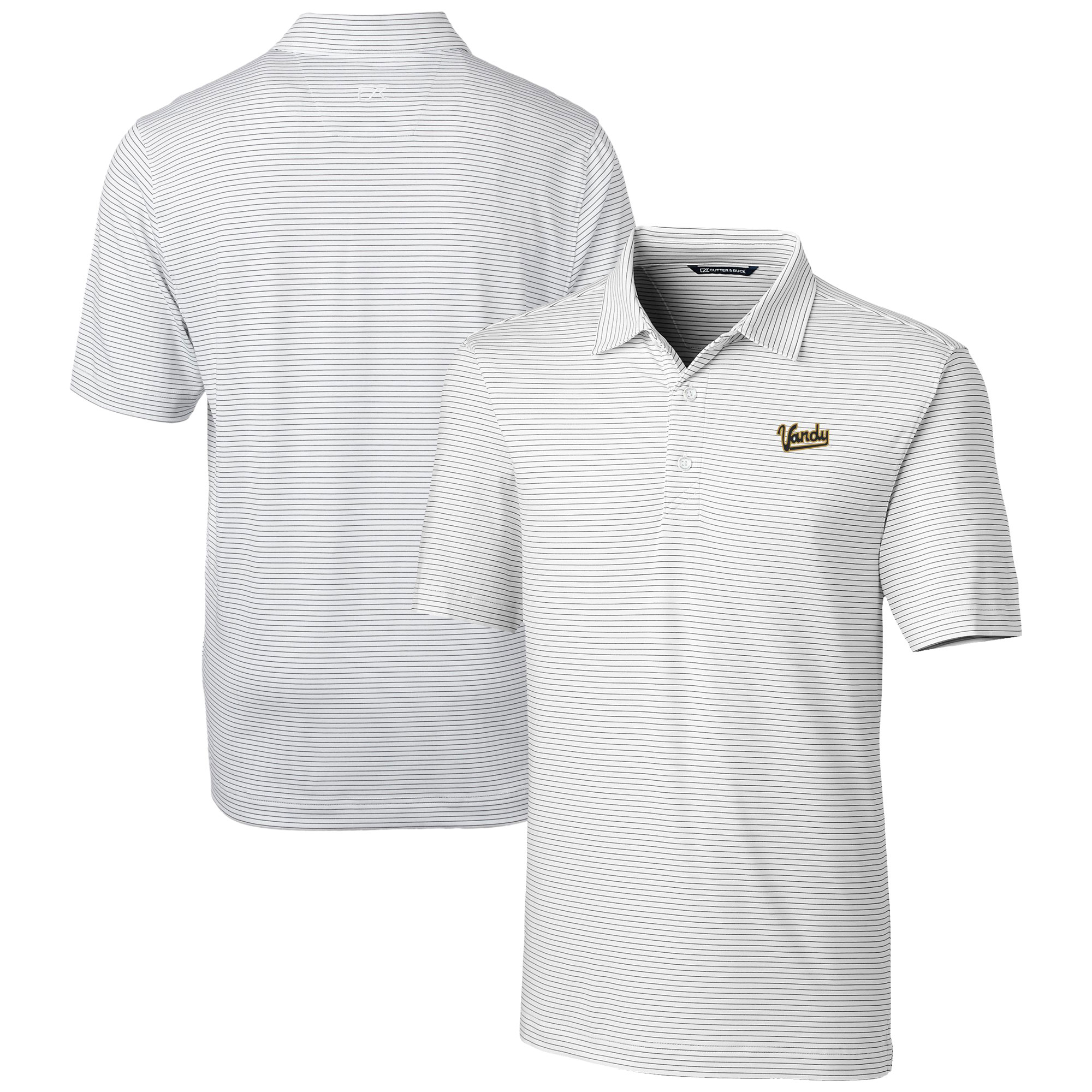 Men's Cutter & Buck White Vanderbilt Commodores Vault Forge Pencil Stripe Stretch Polo